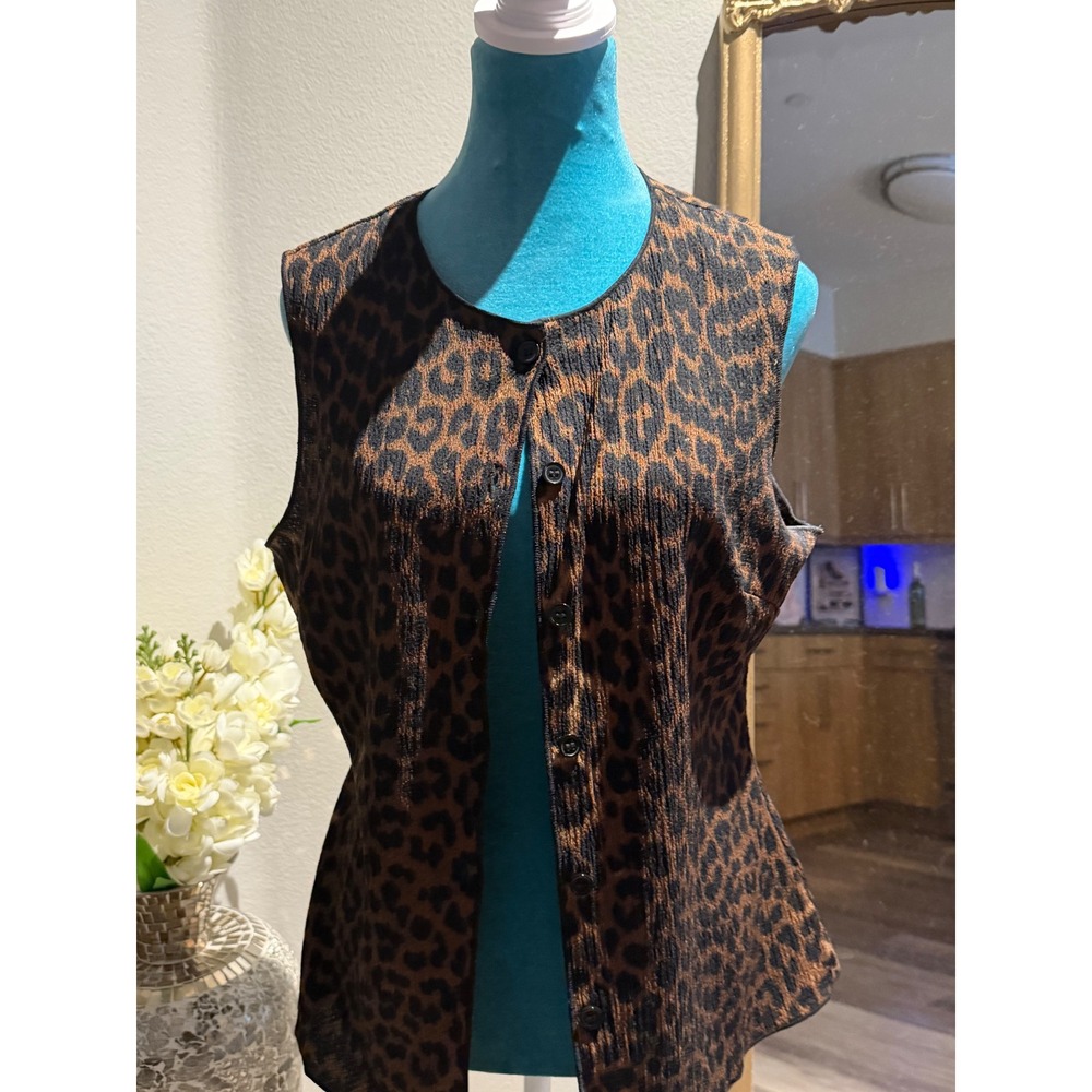 H&M Womens Leopard Print Textured Button Front Vest Brown Black Size Medium - Picture 5 of 8
